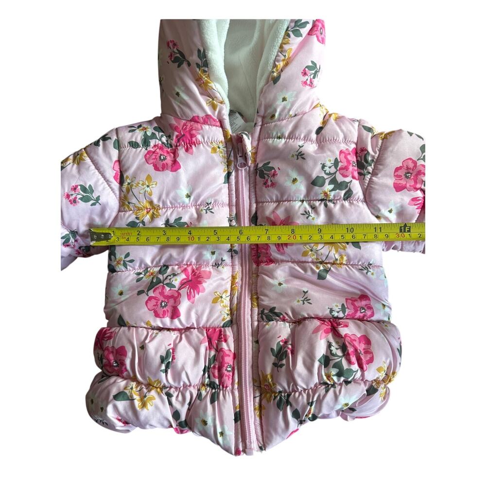 Little Beginnings Floral Hooded Puffer Jacket Bear Ears Pink 12 Months - Picture 7 of 8